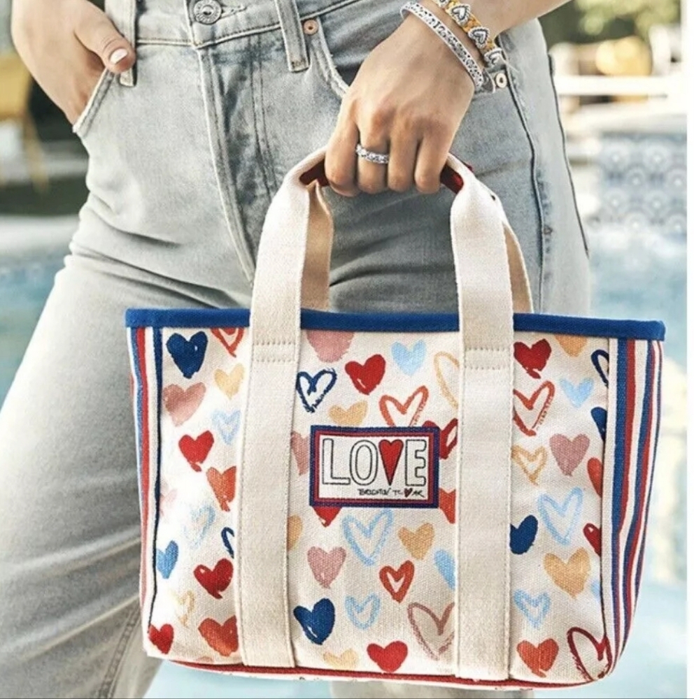 BRIGHTON RED WHITE BLUE‎ LOVE HEART Canvas Small Tote Crossbody Bag